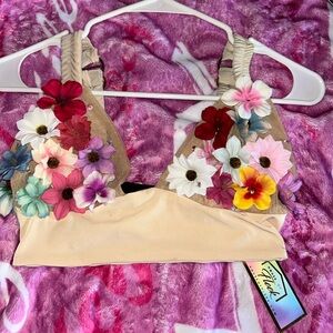 Nude Flower Power Bralette- Hand made: size small by House of Fleek